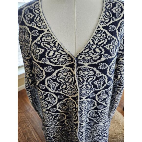 J Mclaughlin Soft Knit Cardigan Duster Women's Size L Navy Damask Cozy - Picture 14 of 14